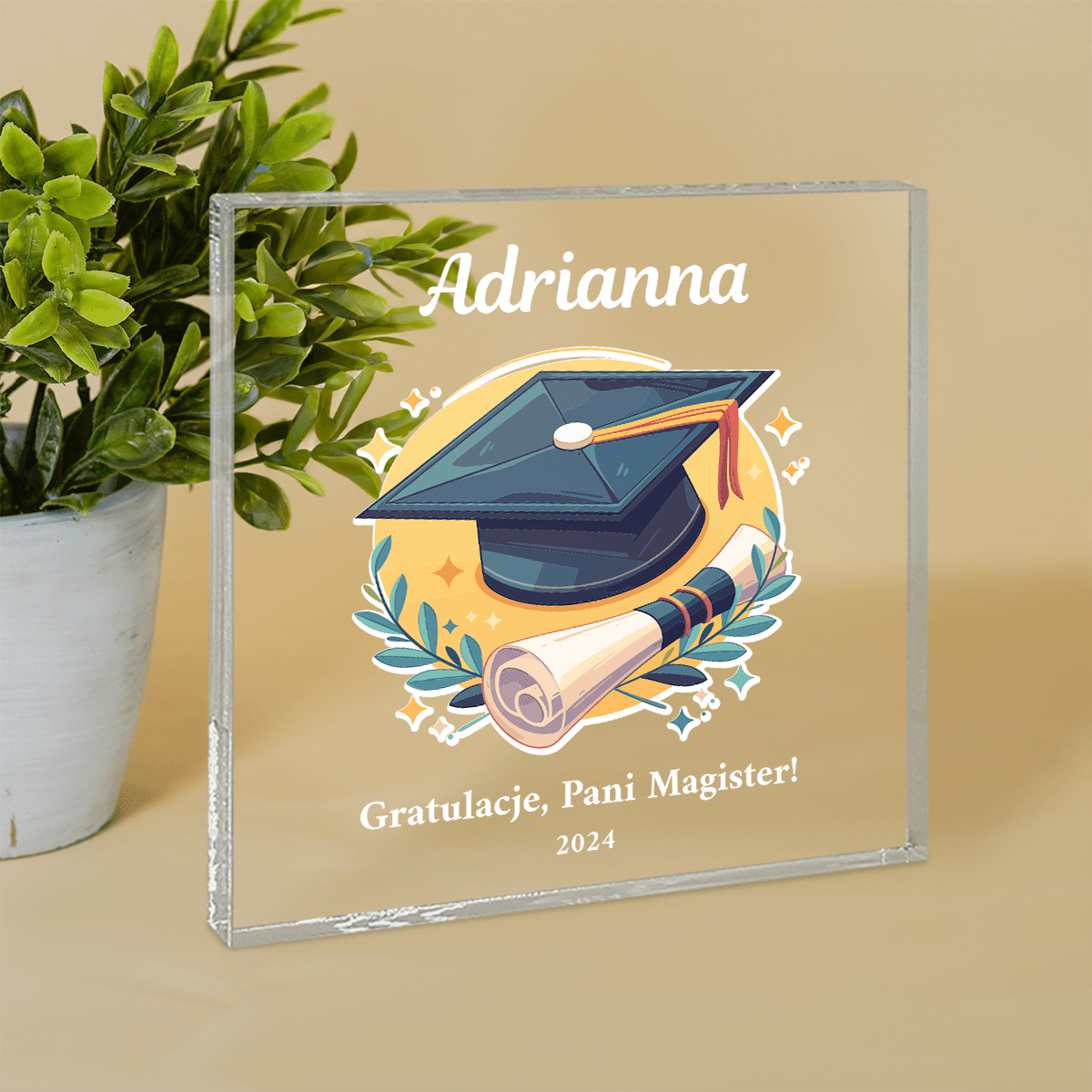 Gratulacje dla magistra - Druk na kwadratowym szkle, spersonalizowany prezent dla niej - idamell.com