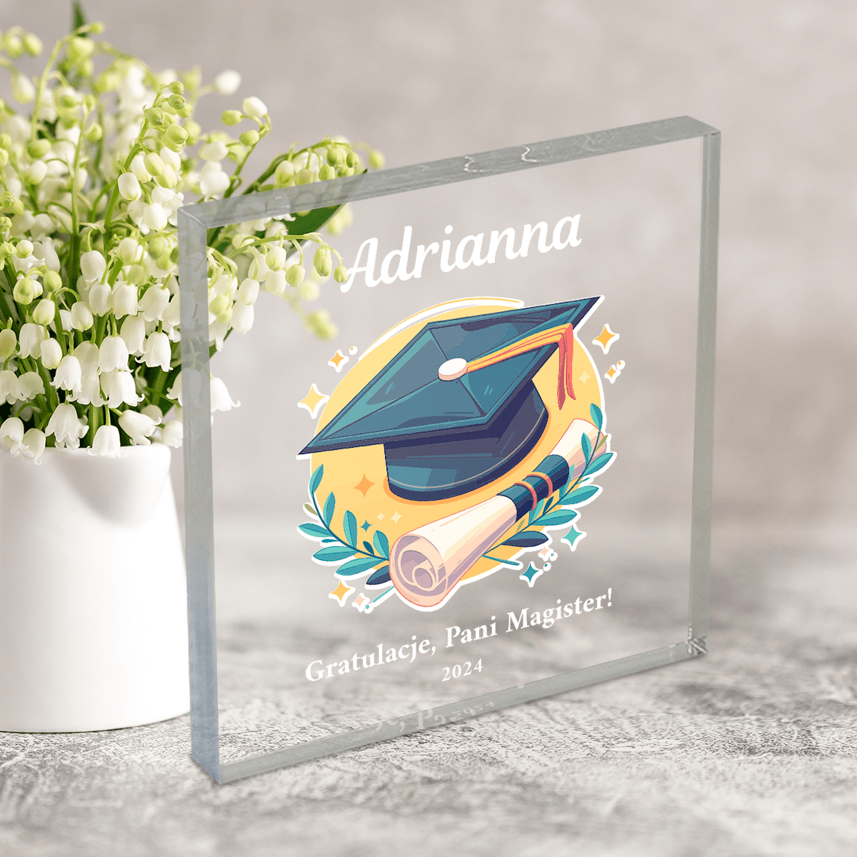 Gratulacje dla magistra - Druk na kwadratowym szkle, spersonalizowany prezent dla niej - idamell.com