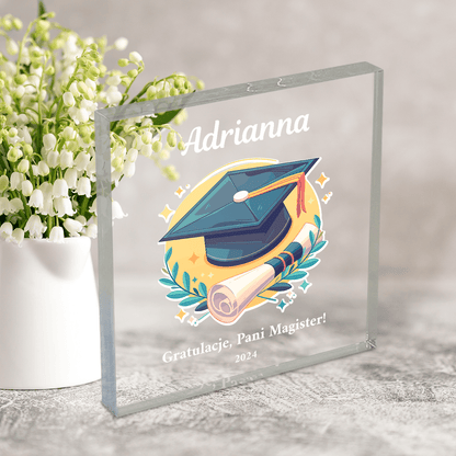 Gratulacje dla magistra - Druk na kwadratowym szkle, spersonalizowany prezent dla niej - idamell.com