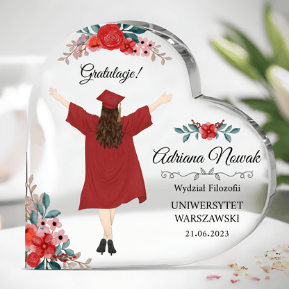 Gratulacje na zakończenia studiów - Szklane serce, spersonalizowany prezent dla absolwenta - idamell.com