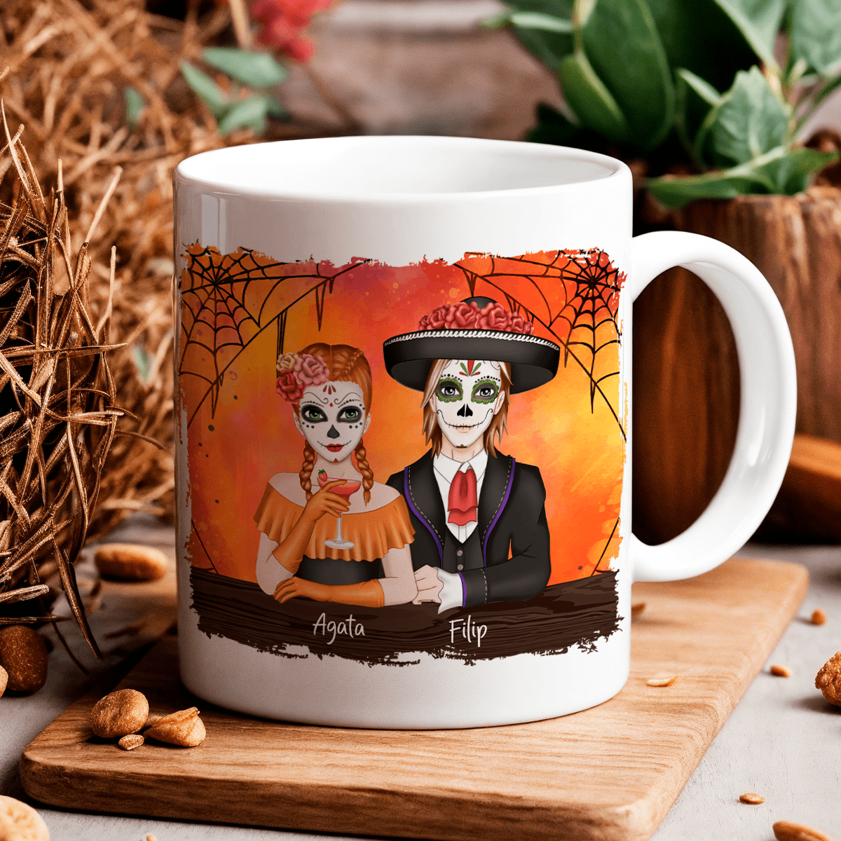 Halloweenowa para - 1x Kubek z nadrukiem, spersonalizowany prezent dla pary - idamell.com