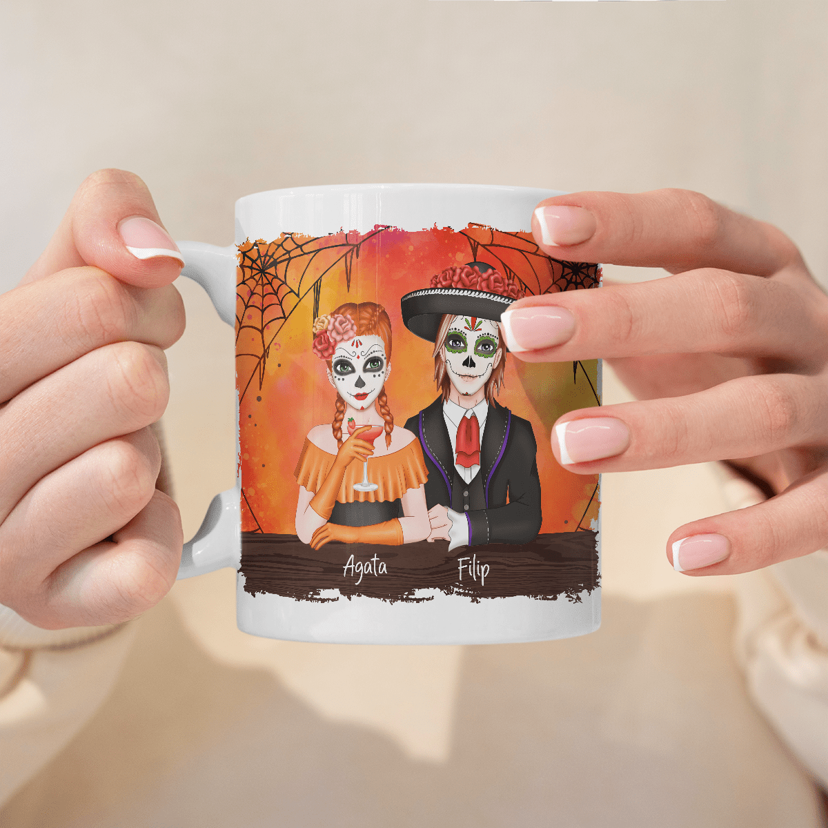 Halloweenowa para - 1x Kubek z nadrukiem, spersonalizowany prezent dla pary - idamell.com
