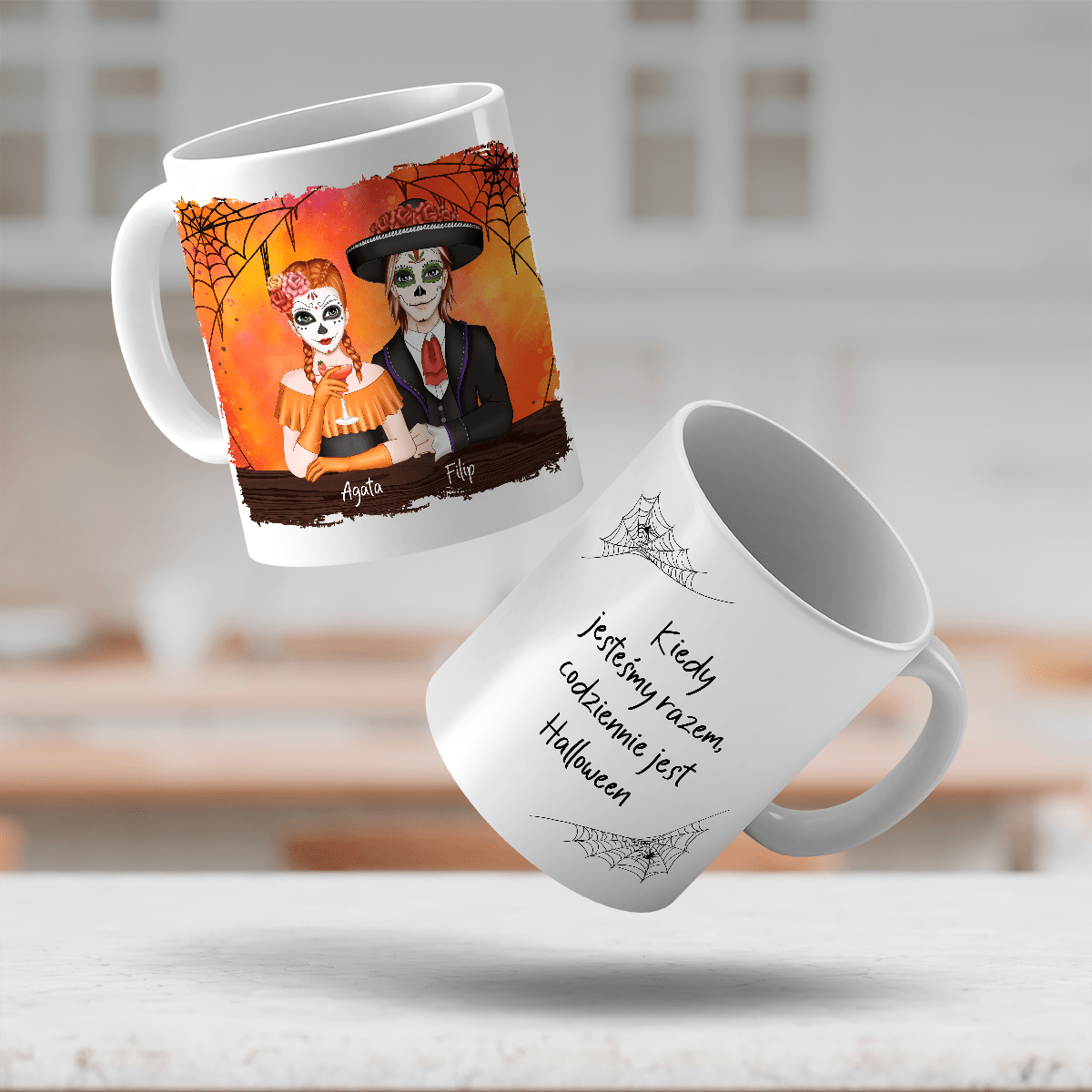 Halloweenowa para - 1x Kubek z nadrukiem, spersonalizowany prezent dla pary - idamell.com