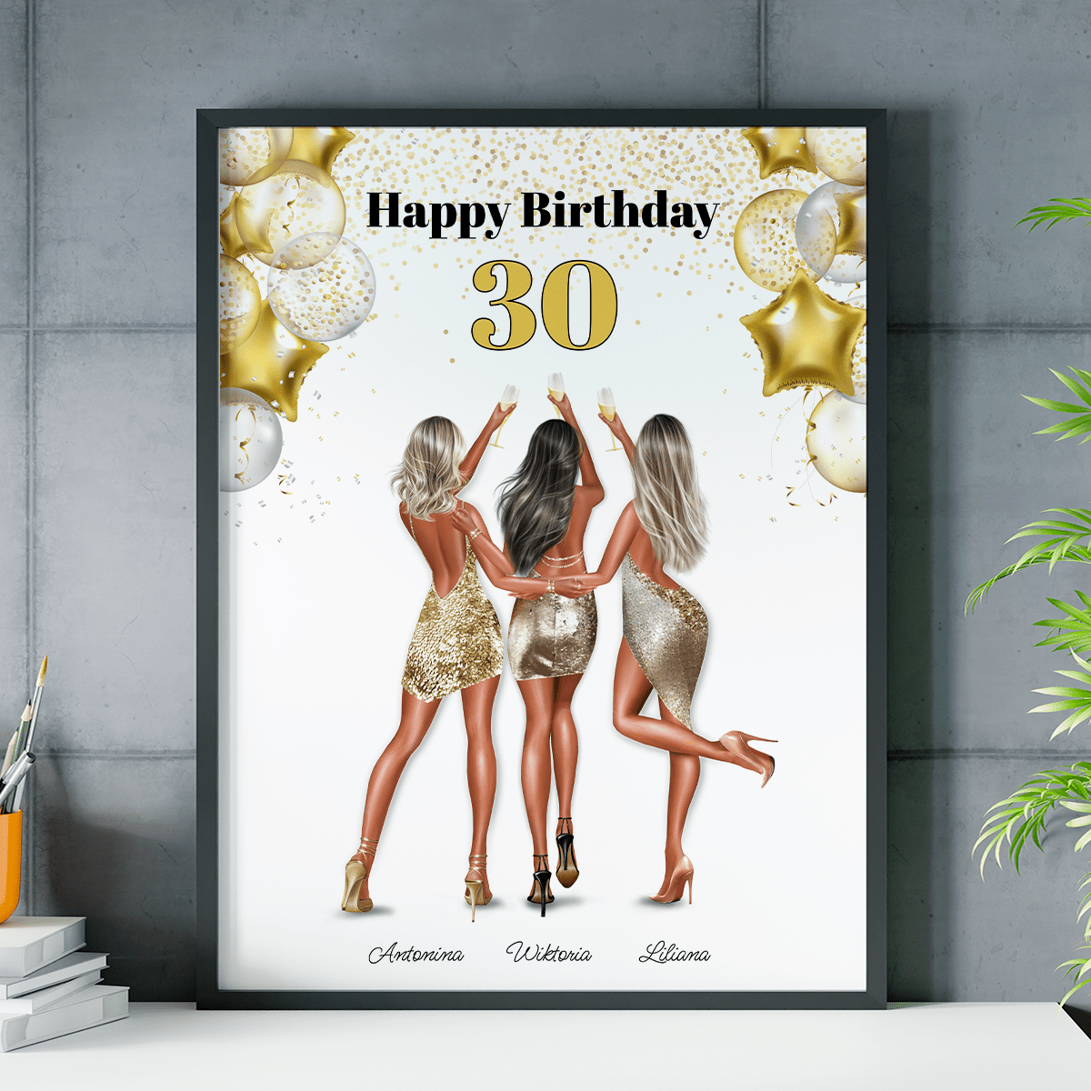 Happy Birthday na 30 urodziny - plakat, spersonalizowany prezent dla niej - idamell.com