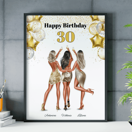 Happy Birthday na 30 urodziny - plakat, spersonalizowany prezent dla niej - idamell.com