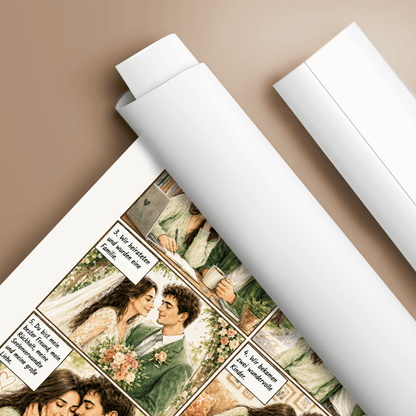 Historia miłości w komiksowym stylu - plakat, spersonalizowany prezent dla pary - idamell.com