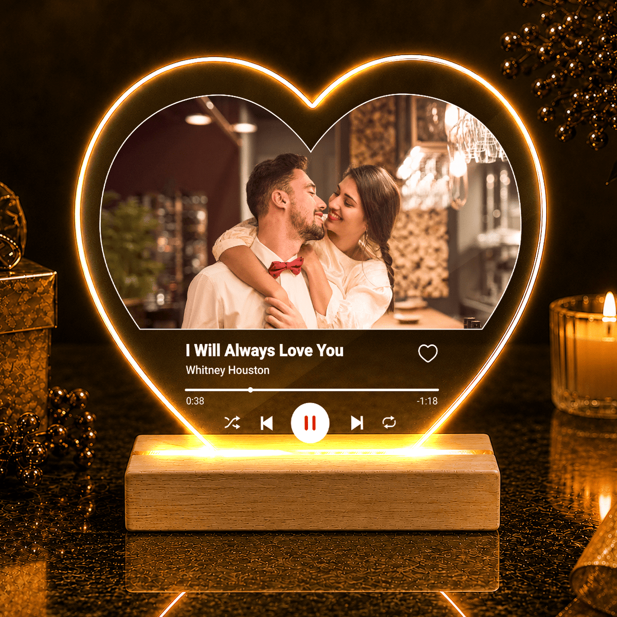 I love You Spotify - Druk na szkle serce, spersonalizowany prezent dla niego - idamell.com