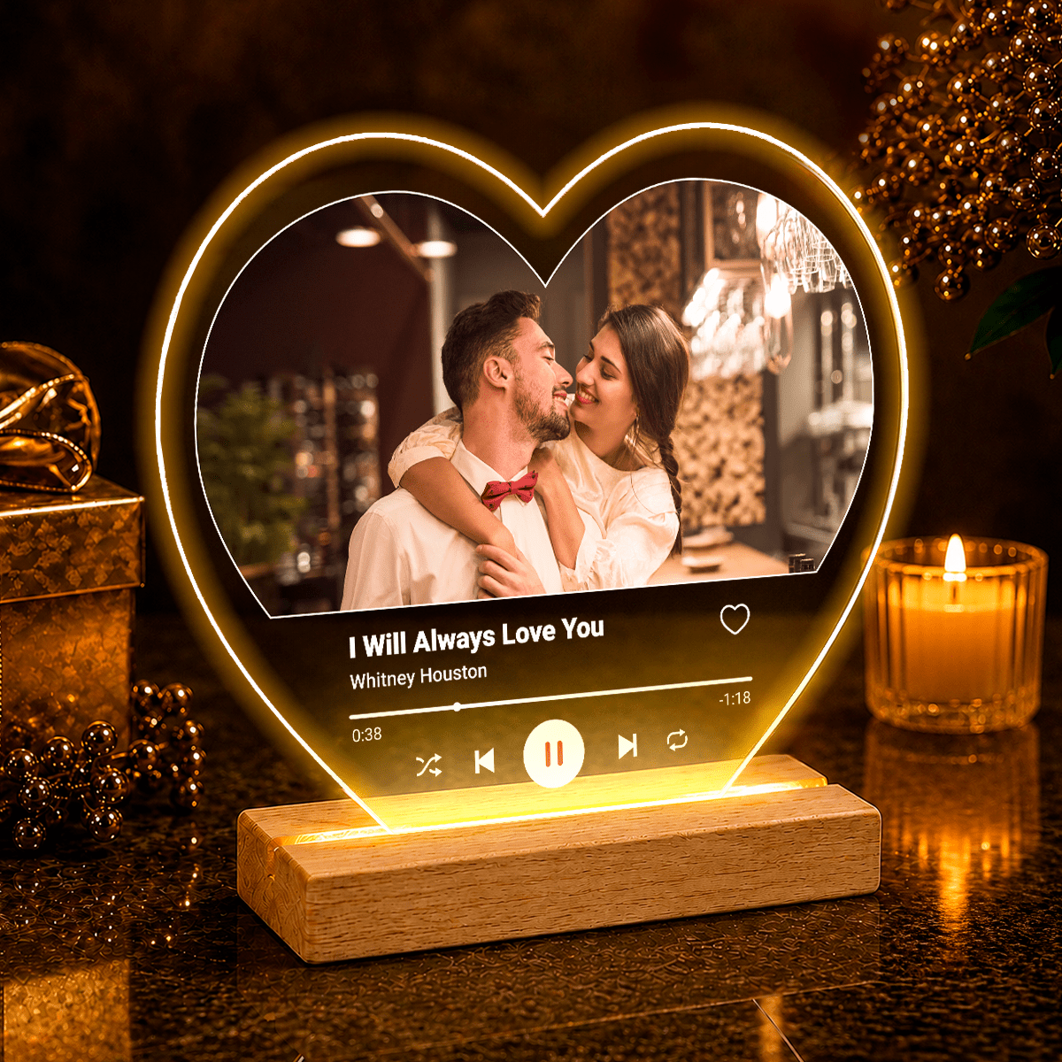 I love You Spotify - Druk na szkle serce, spersonalizowany prezent dla niego - idamell.com