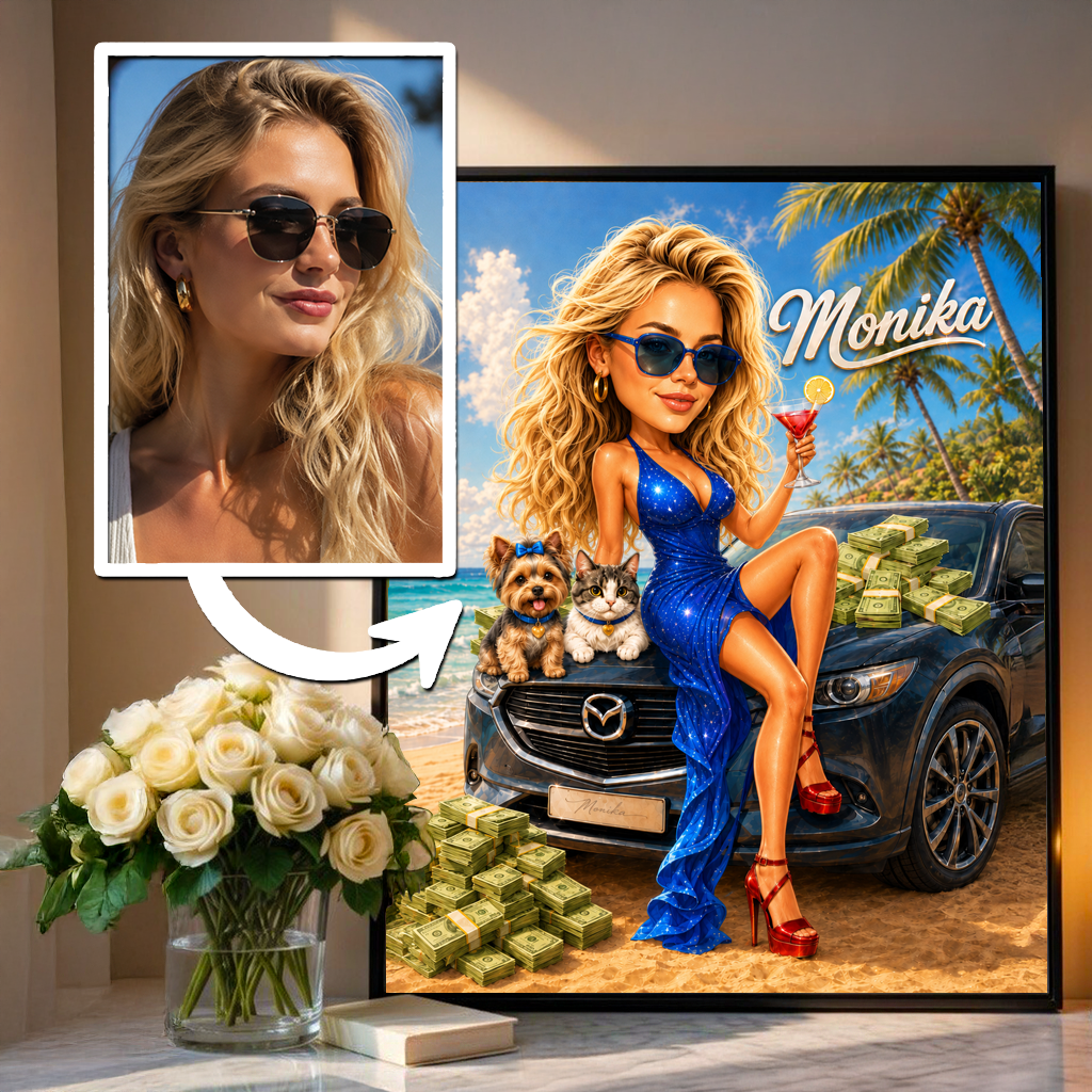 Ilustracja dziewczyna + imię - plakat, spersonalizowany prezent dla niej - idamell.com