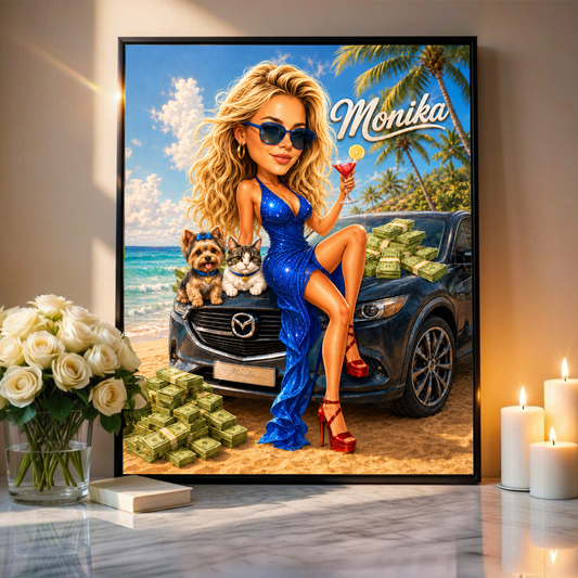 Ilustracja dziewczyna + imię - plakat, spersonalizowany prezent dla niej - idamell.com