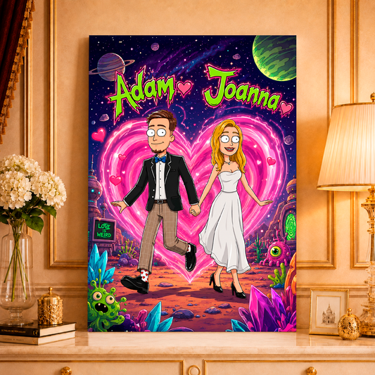 Ilustracja na rocznicę - druk na płótnie, spersonalizowany prezent dla pary - idamell.com