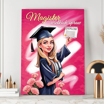 Ilustracja na zakończenie studiów - druk na płótnie, spersonalizowany prezent dla absolwenta - idamell.com