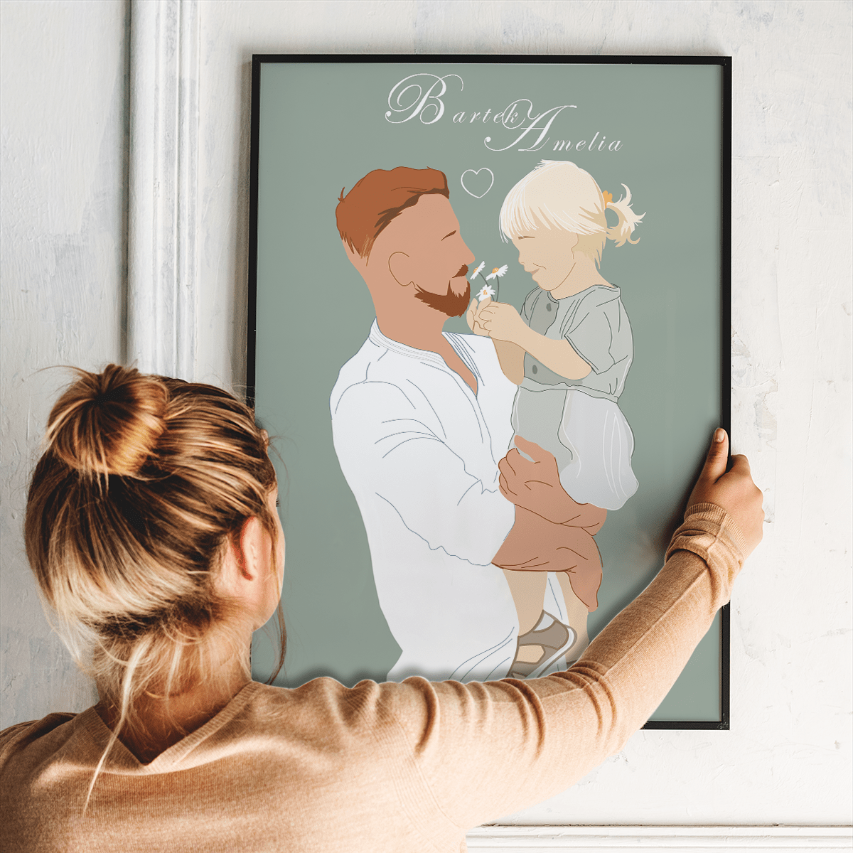 Ilustracja tata i dziecko - plakat, spersonalizowany prezent dla taty - idamell.com