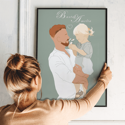 Ilustracja tata i dziecko - plakat, spersonalizowany prezent dla taty - idamell.com
