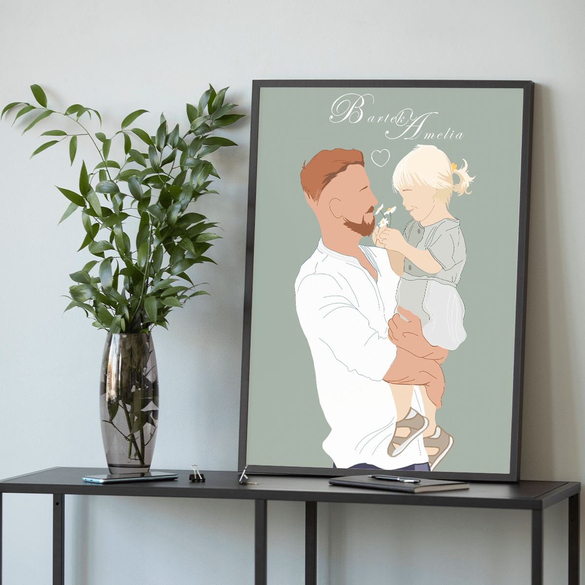 Ilustracja tata i dziecko - plakat, spersonalizowany prezent dla taty - idamell.com