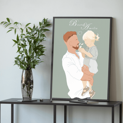 Ilustracja tata i dziecko - plakat, spersonalizowany prezent dla taty - idamell.com