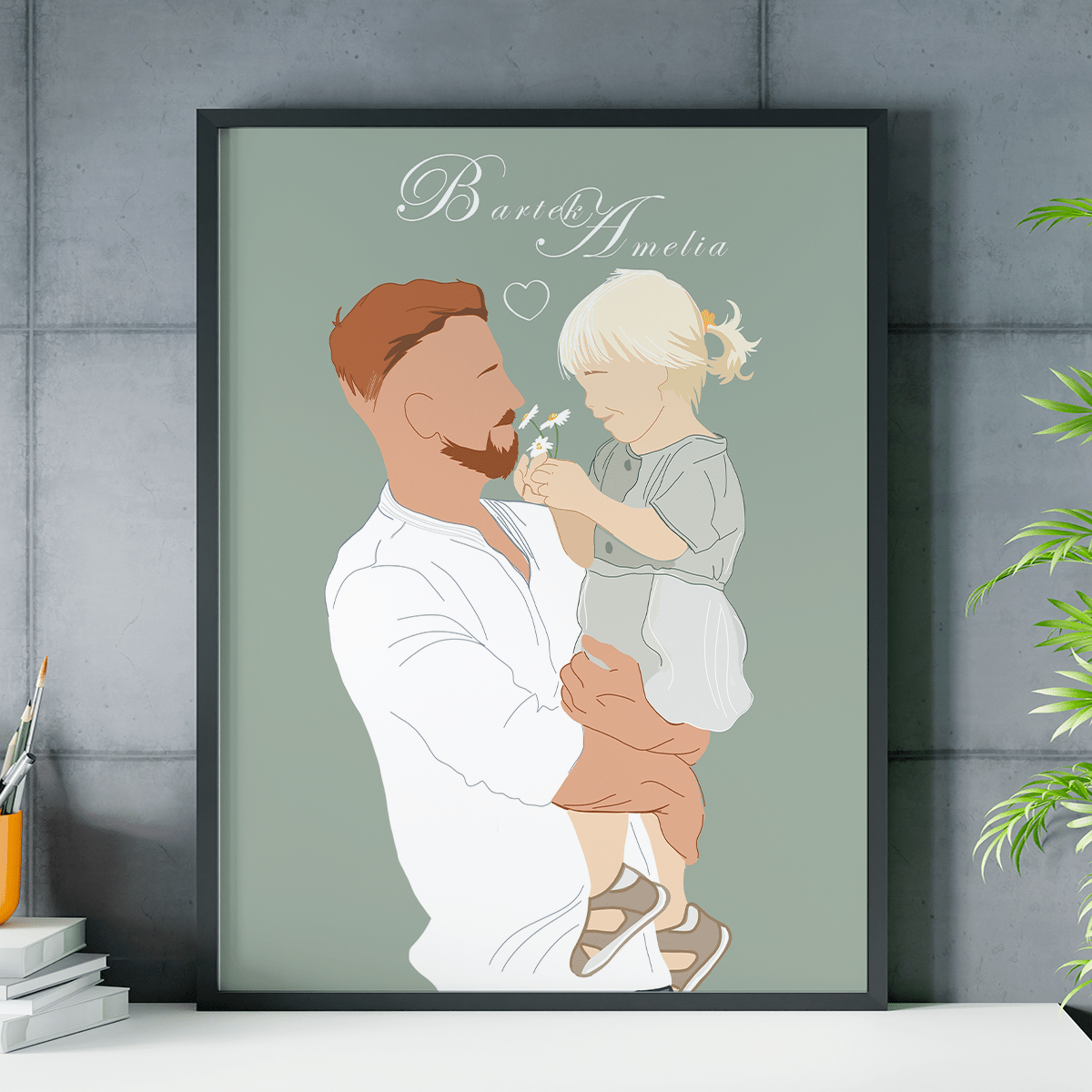 Ilustracja tata i dziecko - plakat, spersonalizowany prezent dla taty - idamell.com
