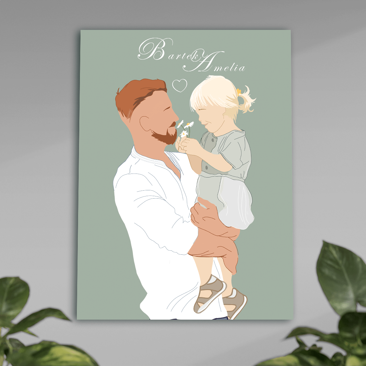 Ilustracja tata i dziecko - plakat, spersonalizowany prezent dla taty - idamell.com