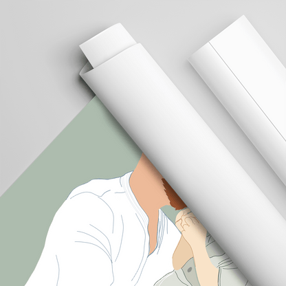 Ilustracja tata i dziecko - plakat, spersonalizowany prezent dla taty - idamell.com