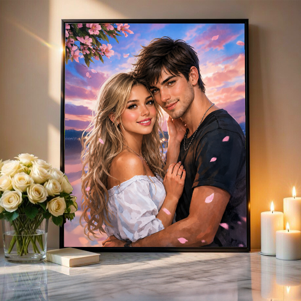 Ilustracja w stylu Anime - plakat, spersonalizowany prezent dla pary - idamell.com