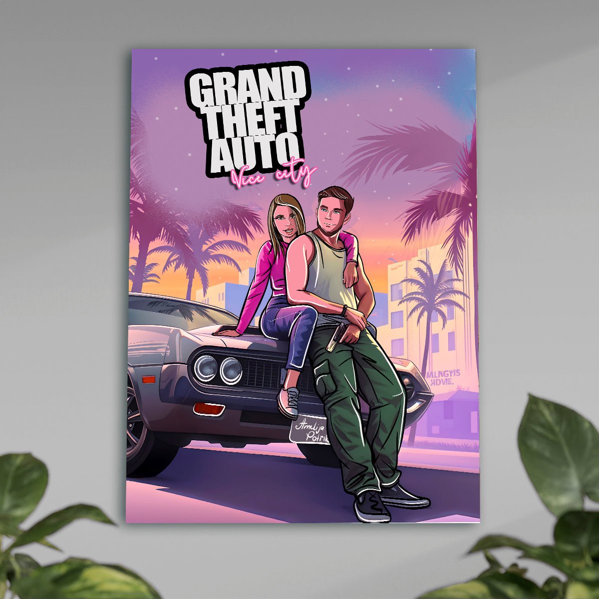 Ilustracja w stylu GTA - plakat, spersonalizowany prezent dla chłopaka - idamell.com
