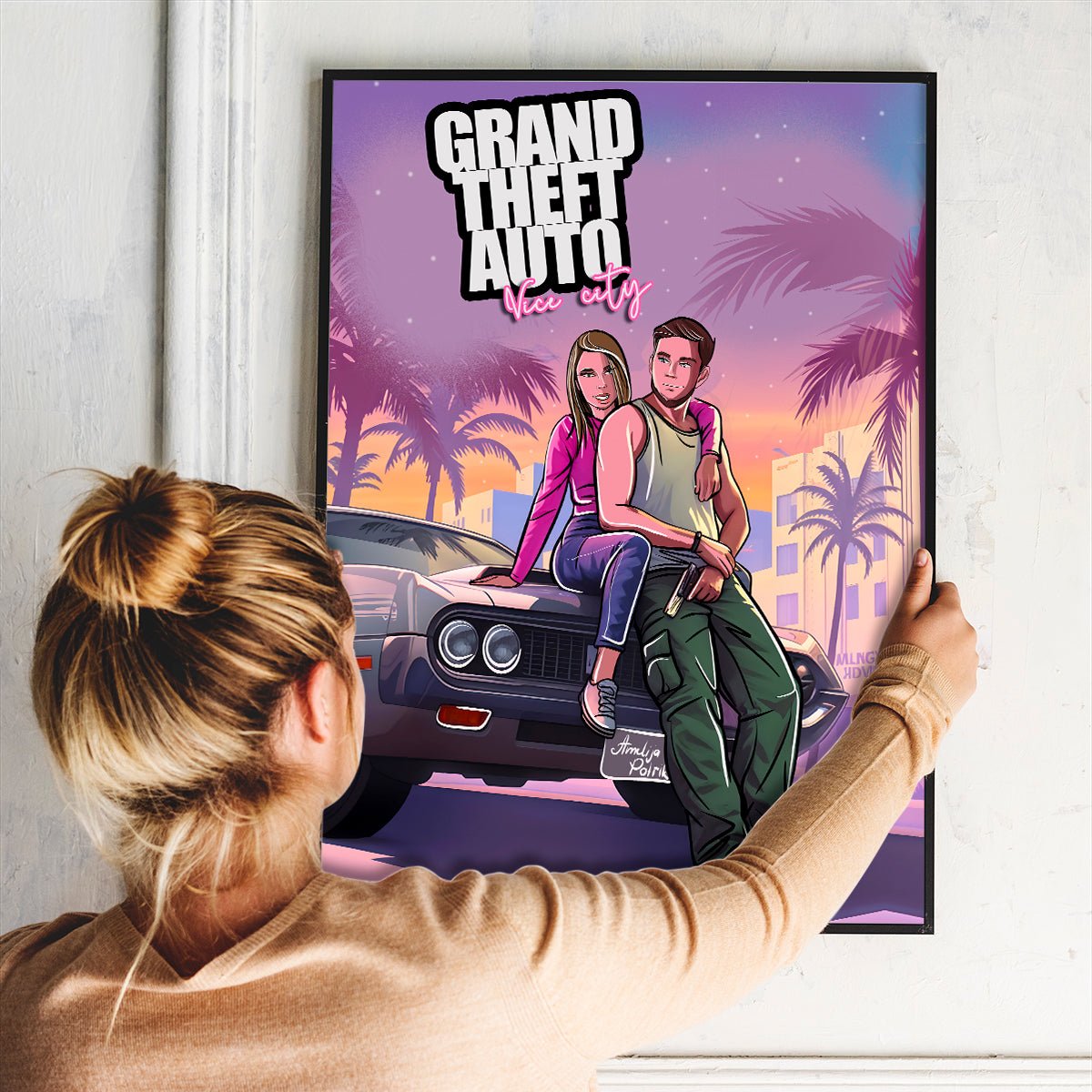 Ilustracja w stylu GTA - plakat, spersonalizowany prezent dla chłopaka - idamell.com
