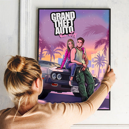 Ilustracja w stylu GTA - plakat, spersonalizowany prezent dla chłopaka - idamell.com