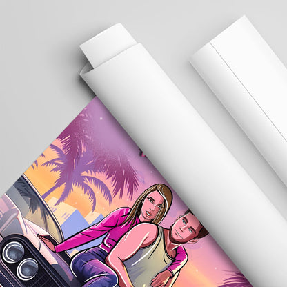Ilustracja w stylu GTA - plakat, spersonalizowany prezent dla chłopaka - idamell.com