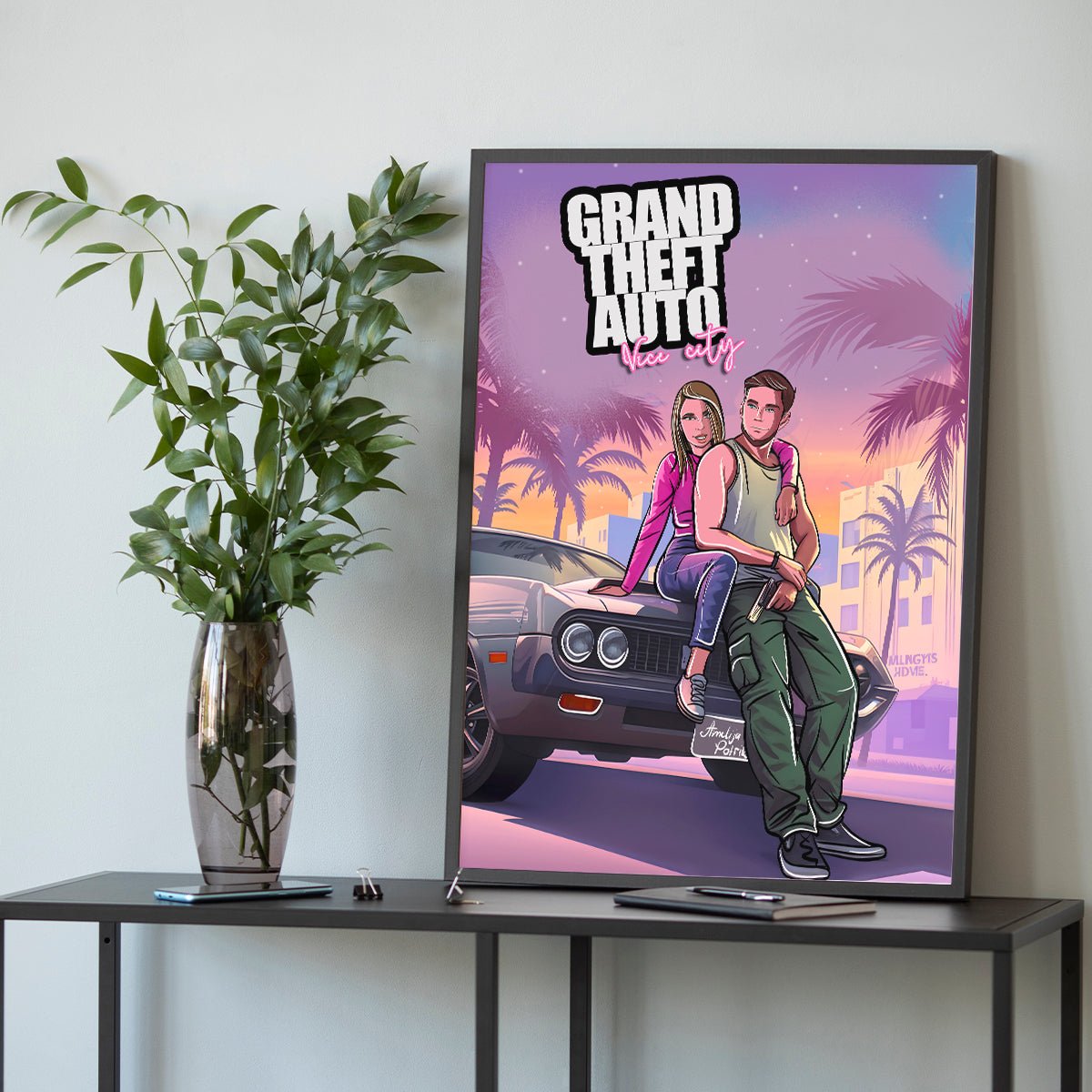 Ilustracja w stylu GTA - plakat, spersonalizowany prezent dla chłopaka - idamell.com