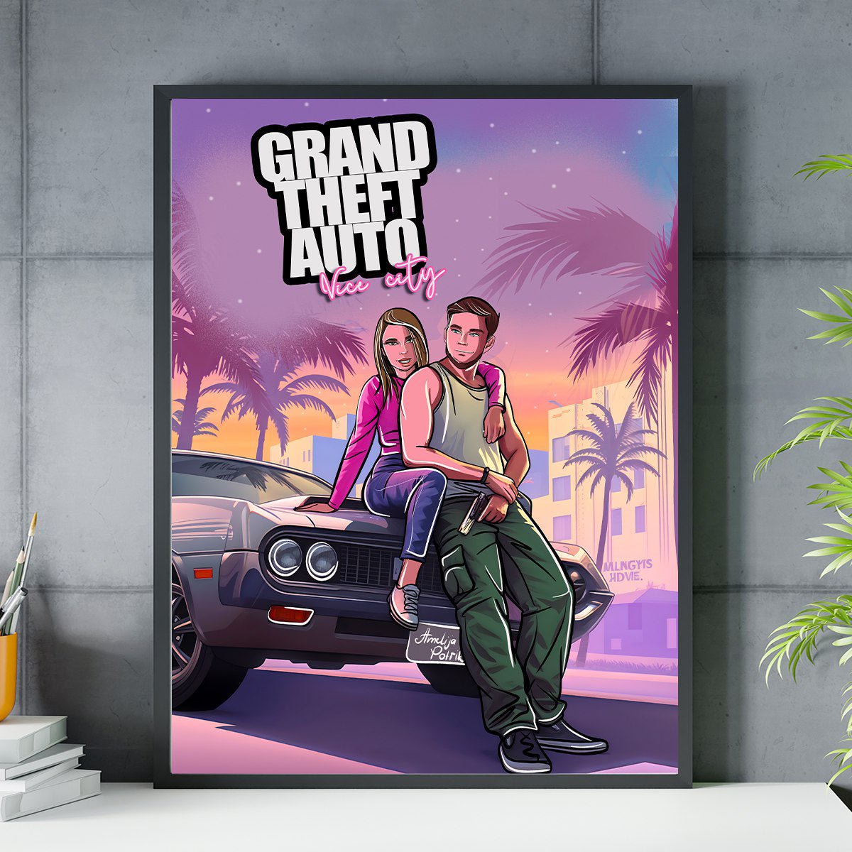 Ilustracja w stylu GTA - plakat, spersonalizowany prezent dla chłopaka - idamell.com