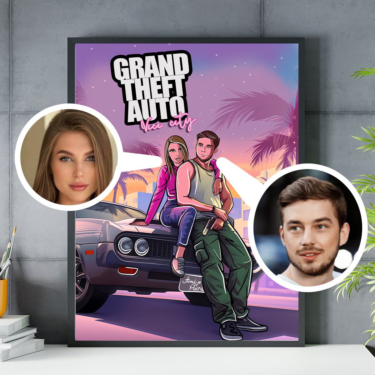 Ilustracja w stylu GTA - plakat, spersonalizowany prezent dla chłopaka - idamell.com