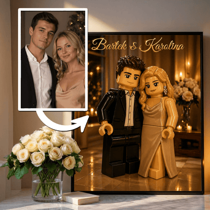Ilustracja w stylu Lego - plakat, spersonalizowany prezent dla pary - idamell.com