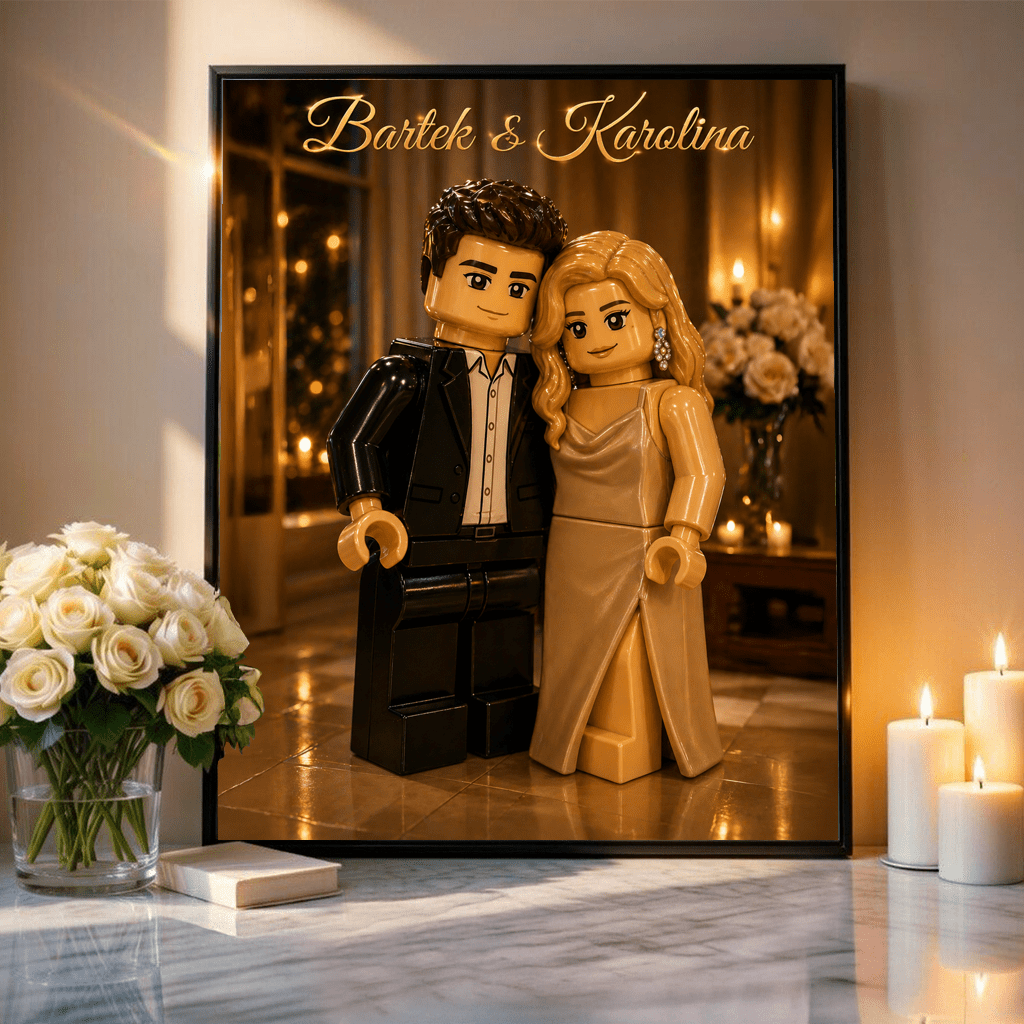 Ilustracja w stylu Lego - plakat, spersonalizowany prezent dla pary - idamell.com