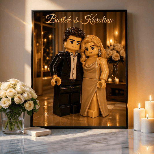 Ilustracja w stylu Lego - plakat, spersonalizowany prezent dla pary - idamell.com
