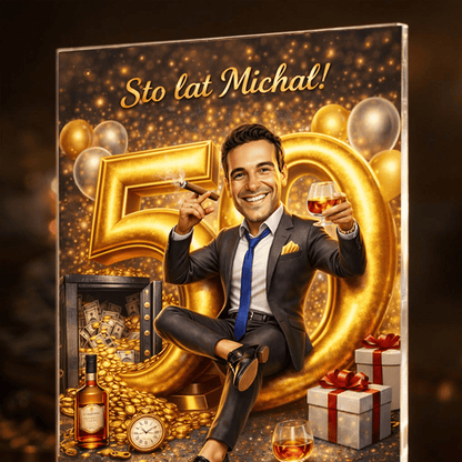 Ilustracja z okazji 50. - Druk na szkle, spersonalizowany prezent dla mężczyzny - idamell.com