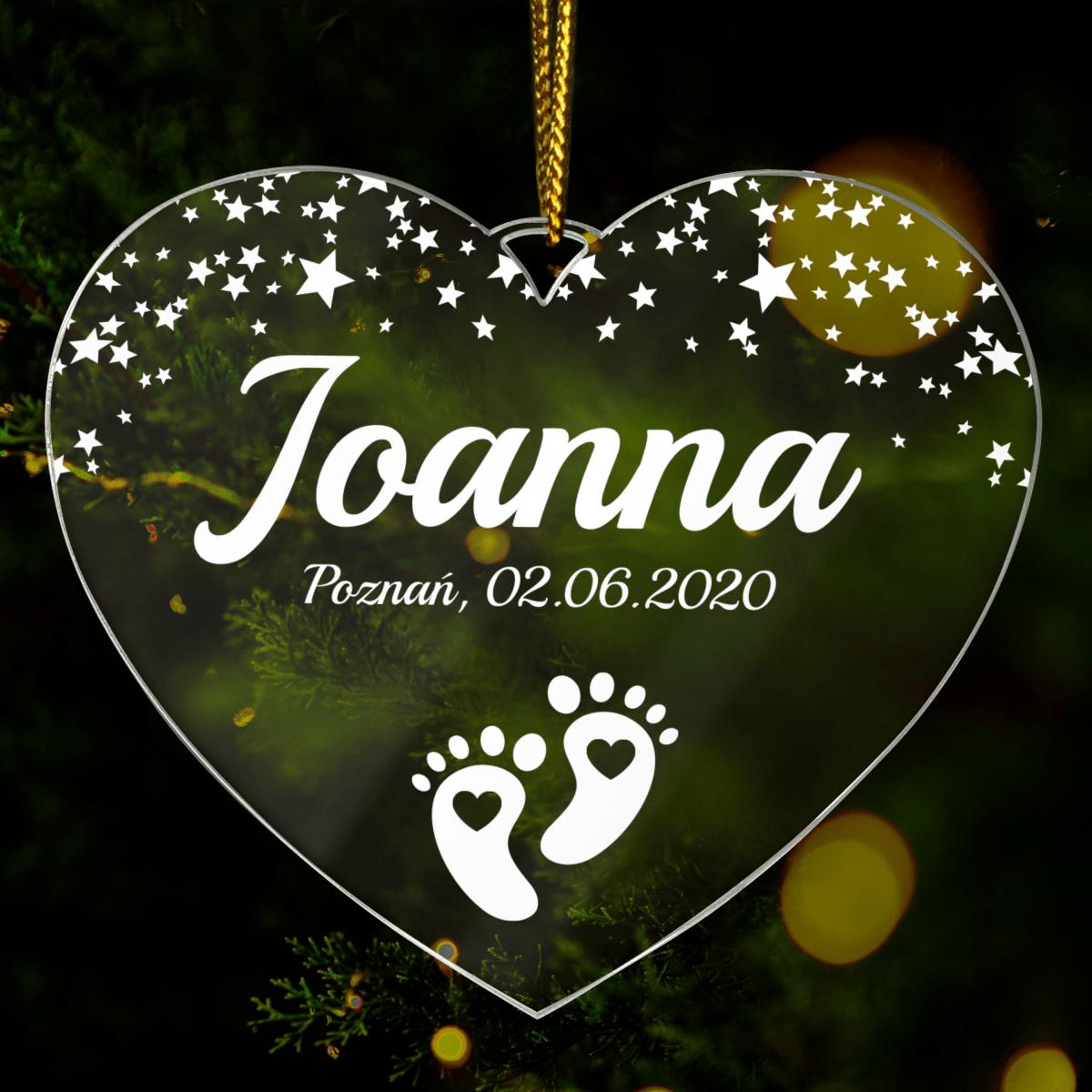 Imię + data - bombka choinkowa, spersonalizowany prezent dla siostry - idamell.com