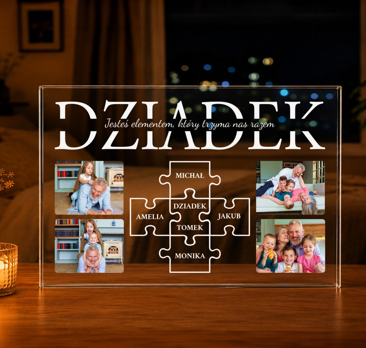 Imiona wnuków w puzzlach - Druk na szkle, spersonalizowany prezent dla dziadka - idamell.com
