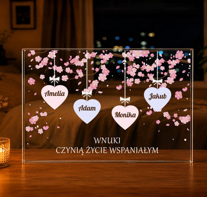 Imiona wnuków w sercach - Druk na szkle, spersonalizowany prezent dla dziadków - idamell.com