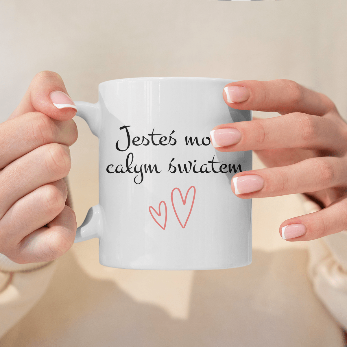 Jesteś całym moim światem - 1x Kubek z nadrukiem, spersonalizowany prezent dla pary - idamell.com