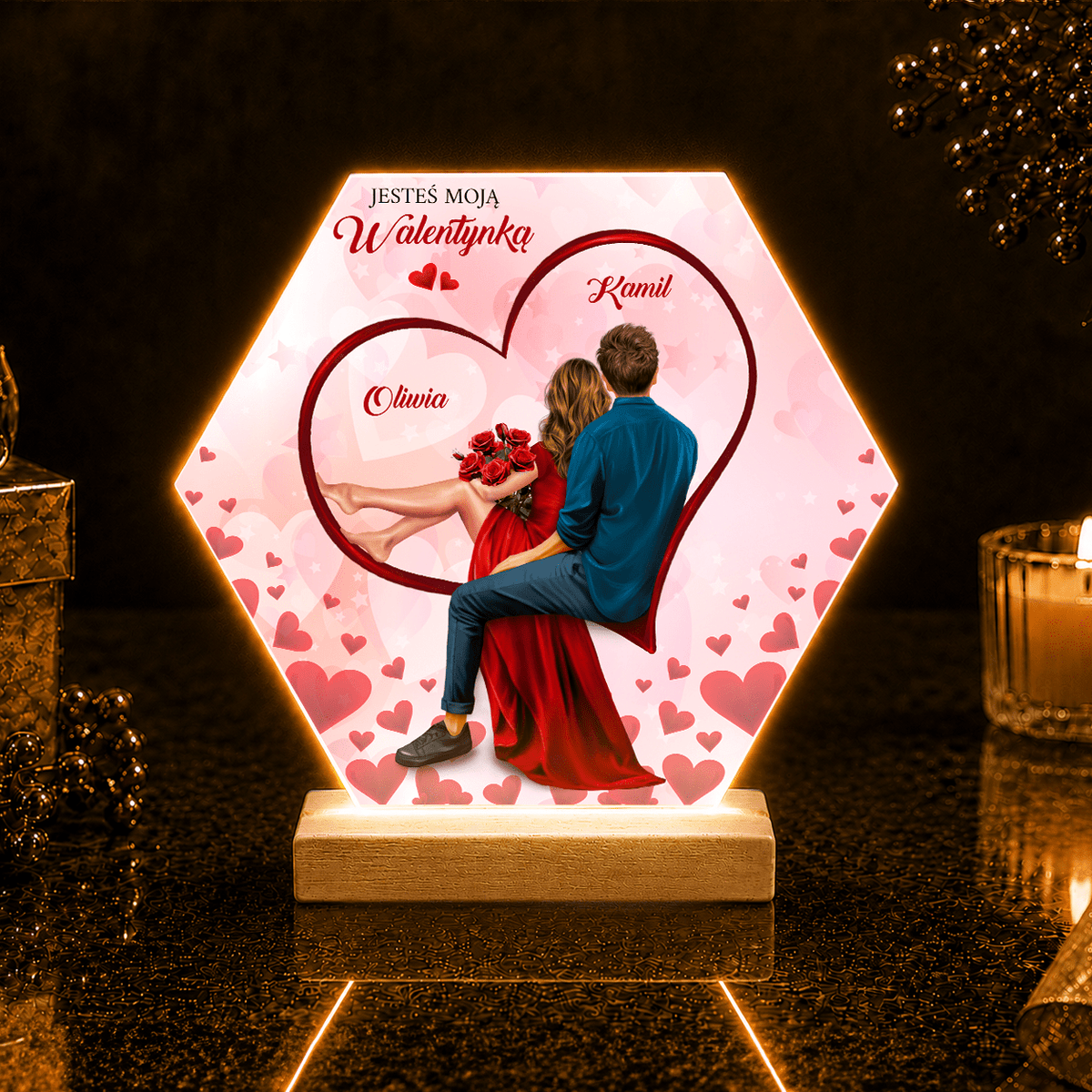Jesteś moją walentynką Clipart - Druk na szkle, spersonalizowany prezent dla niej - idamell.com