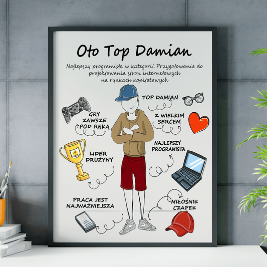 Jesteś TOP - plakat, spersonalizowany prezent dla niego - idamell.com
