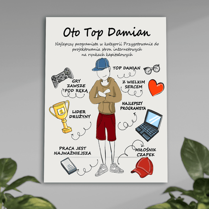 Jesteś TOP - plakat, spersonalizowany prezent dla niego - idamell.com