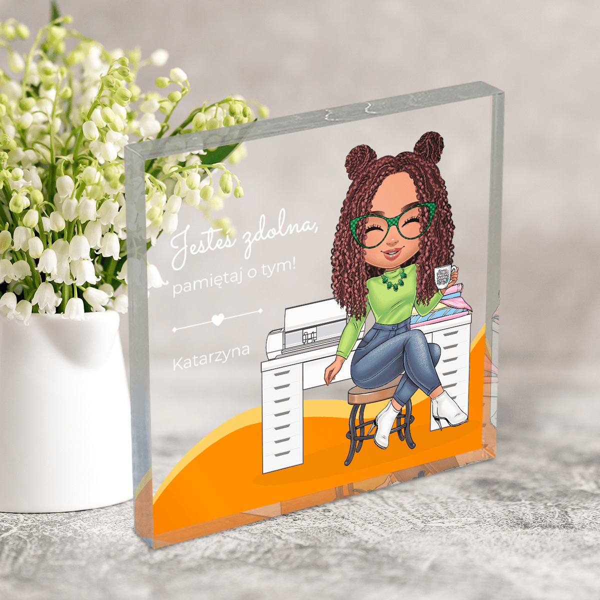 Jesteś zdolna! Clipart - Druk na kwadratowym szkle, spersonalizowany prezent dla niej - idamell.com