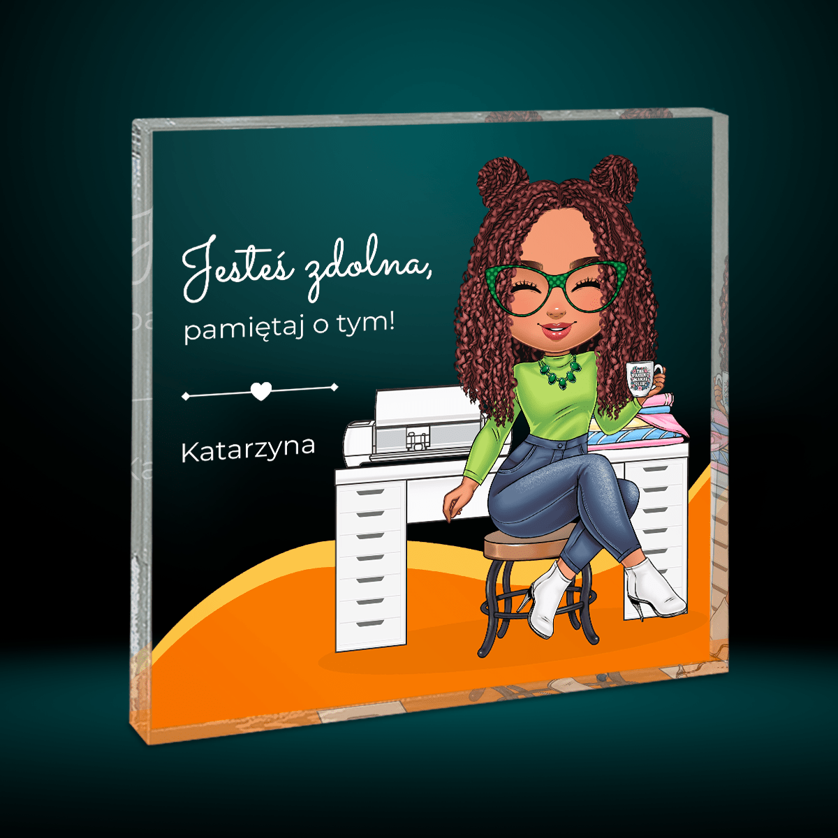 Jesteś zdolna! Clipart - Druk na kwadratowym szkle, spersonalizowany prezent dla niej - idamell.com