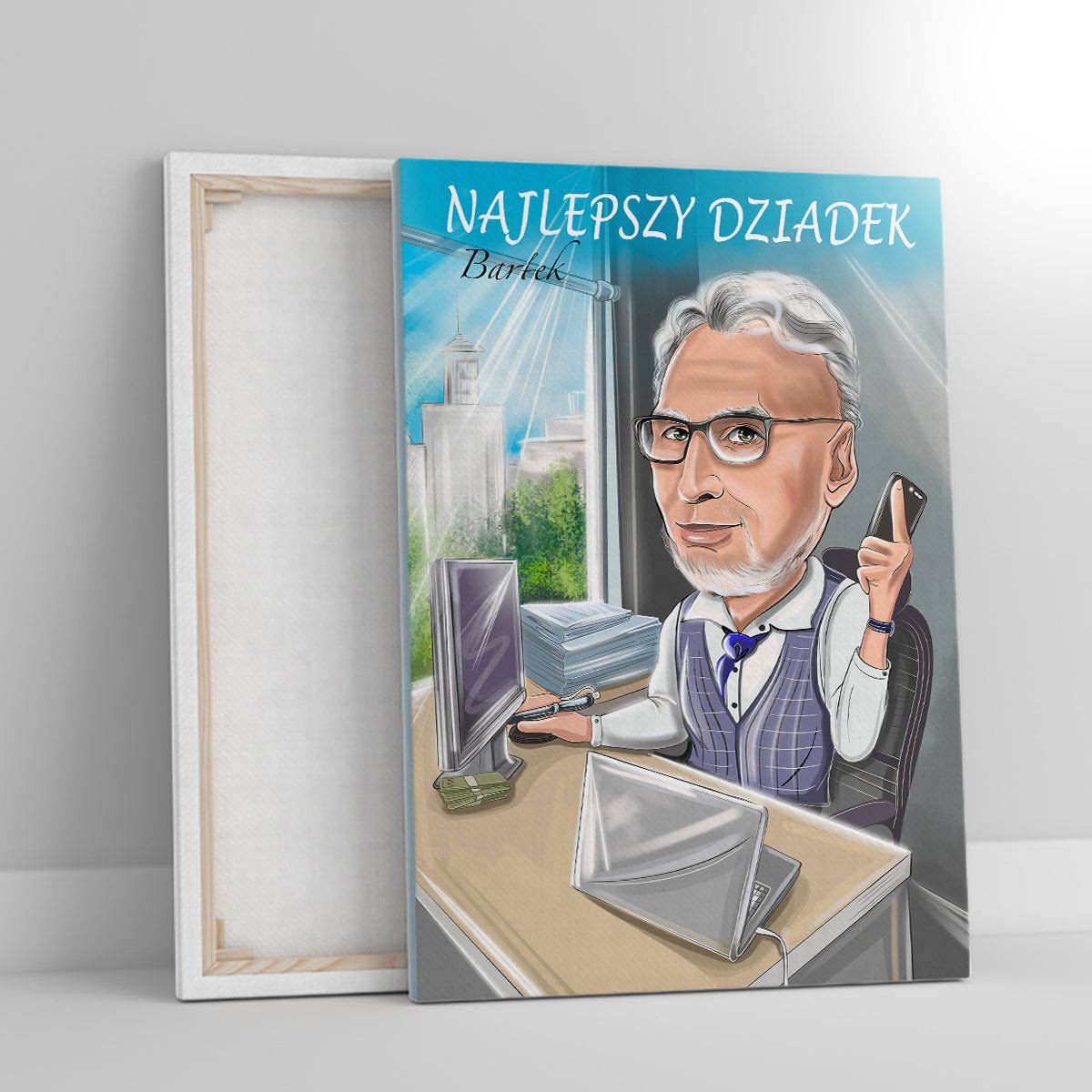 Karykatura dziadka - druk na płótnie, spersonalizowany prezent dla dziadka - idamell.com