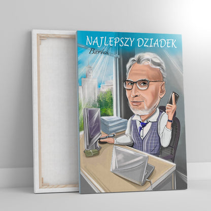 Karykatura dziadka - druk na płótnie, spersonalizowany prezent dla dziadka - idamell.com