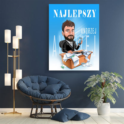 Karykatura + imię - druk na płótnie, spersonalizowany prezent dla niego - idamell.com