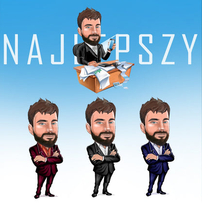 Karykatura + imię - druk na płótnie, spersonalizowany prezent dla niego - idamell.com