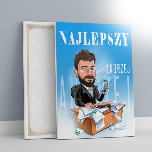 Karykatura + imię - druk na płótnie, spersonalizowany prezent dla niego - idamell.com