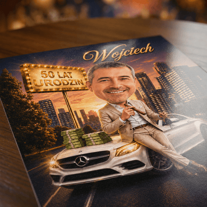 Karykatura mężczyzny na 50. - plakat, spersonalizowany prezent dla niego - idamell.com